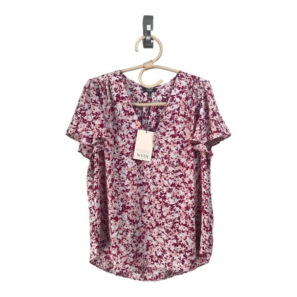NYDJ Ditsy Floral Petal Short Sleeve Fairy Dust Floral Print Blouse Size S NEW - Picture 3 of 15